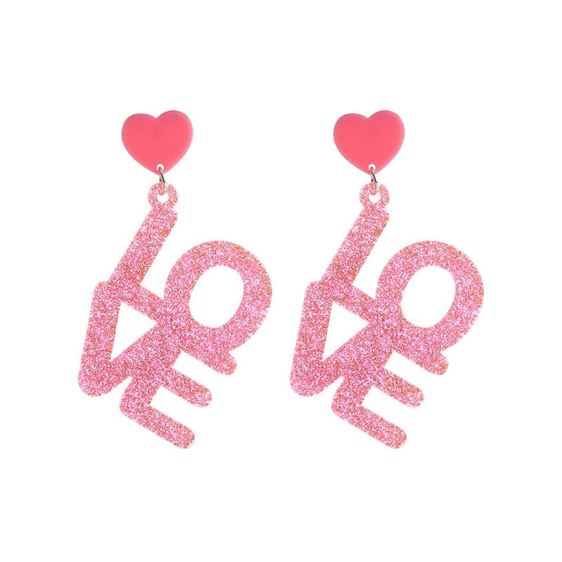 Acrylic pink sequin love letter earrings (Minimo de Compra 2) MIC-QingM019