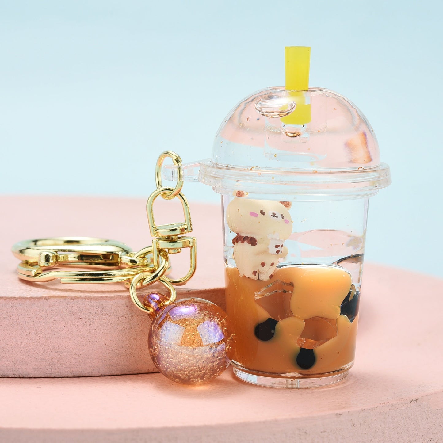 Acrylic Into Oil Floating Pearl Milk Tea Keychain WAN025