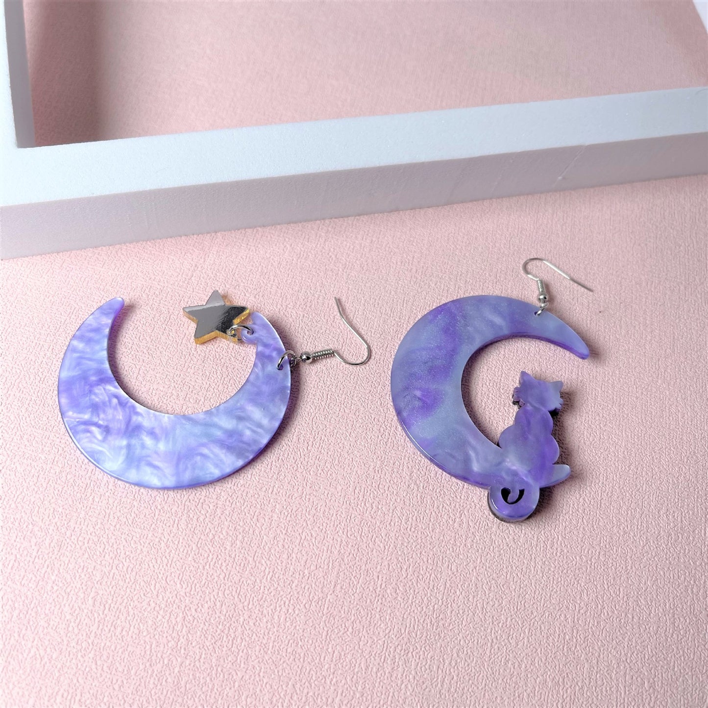 Acrylic Purple Moon Black Cat Earrings MIC-ChiC029