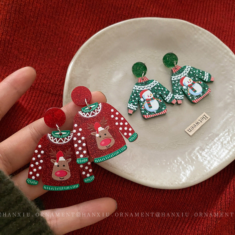 Alloy Christmas Snowman Sweater Earrings (Minimo de Compra 2) MIC-HanX004