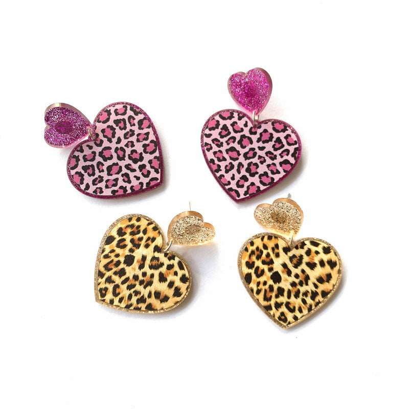 Acrylic Pink Leopard Pattern Sparkling Pink Earrings MIC-XueP142