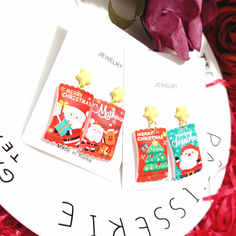 Earring Resin Christmas Santa Claus Simulation Candy Xingj017