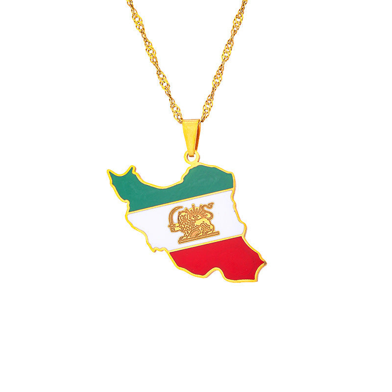 Necklaces Stainless Steel Map Iran HongZ009