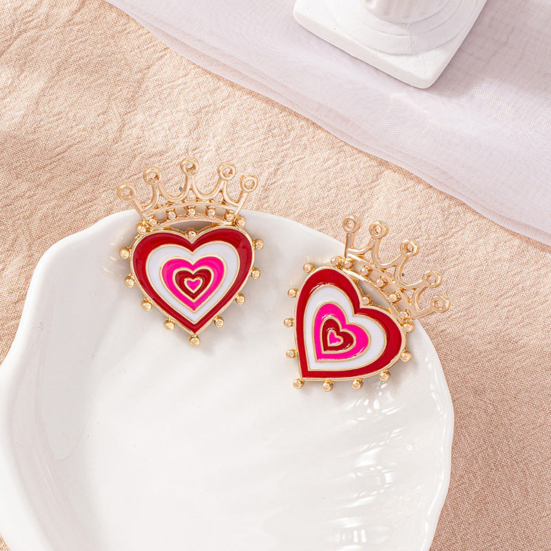 Alloy minimalist crown heart earrings (Minimo de compra 2) MIC-HLM013