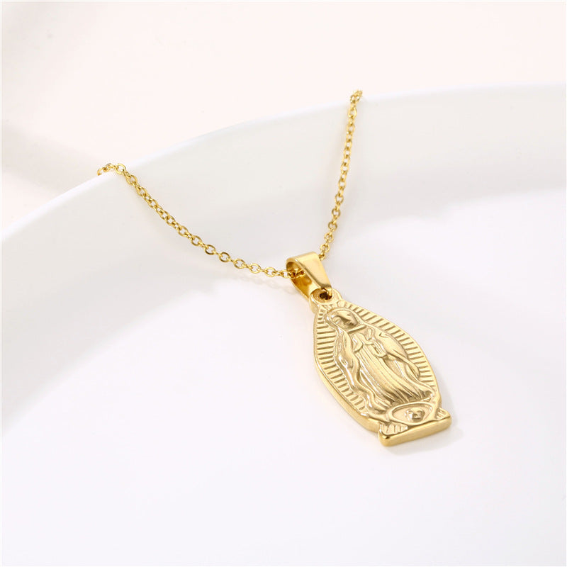 Stainless Steel Virgin Mary Plaque Necklace MYA-QingR020