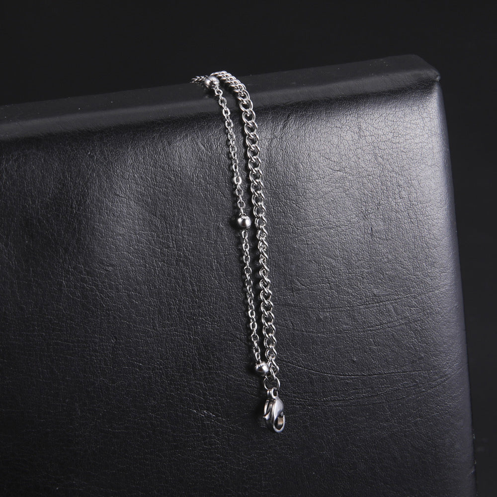 Bracelet Stainless Steel Double Layered Strap Bead Chain QiJu012