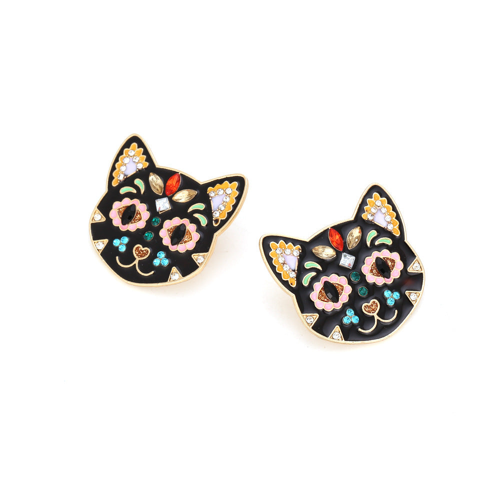 Alloy colored diamond kitten earrings MIC-ManY015