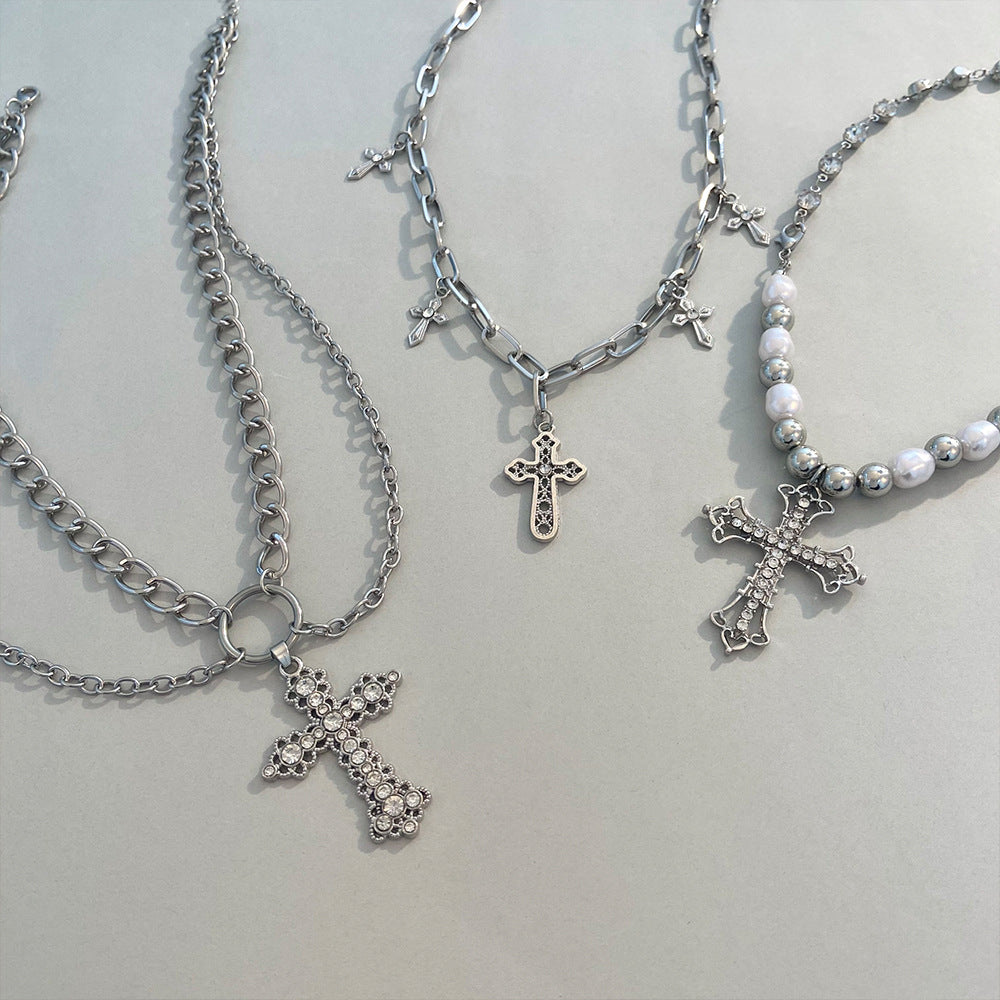 Alloy Pearl Cross Necklace MIC-MiaoY049