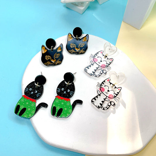 Acrylic New Cartoon Cat Cute Earrings PinH022