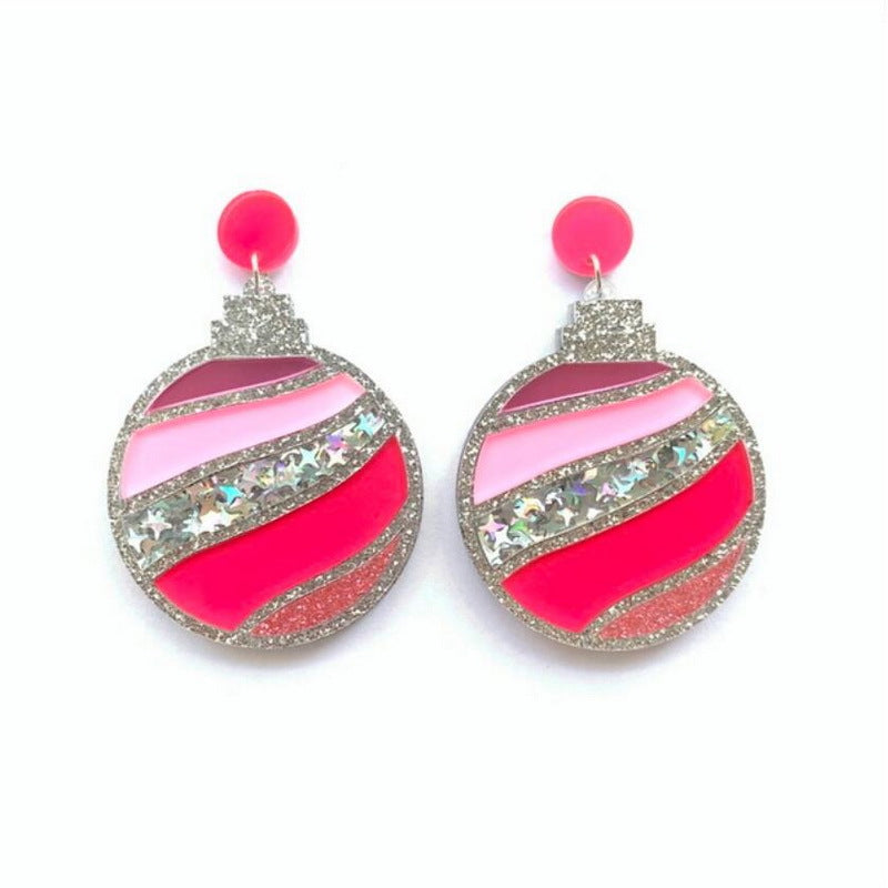 Glitter powder mirror acrylic wave Christmas ball handmade earrings MIC-XueP070