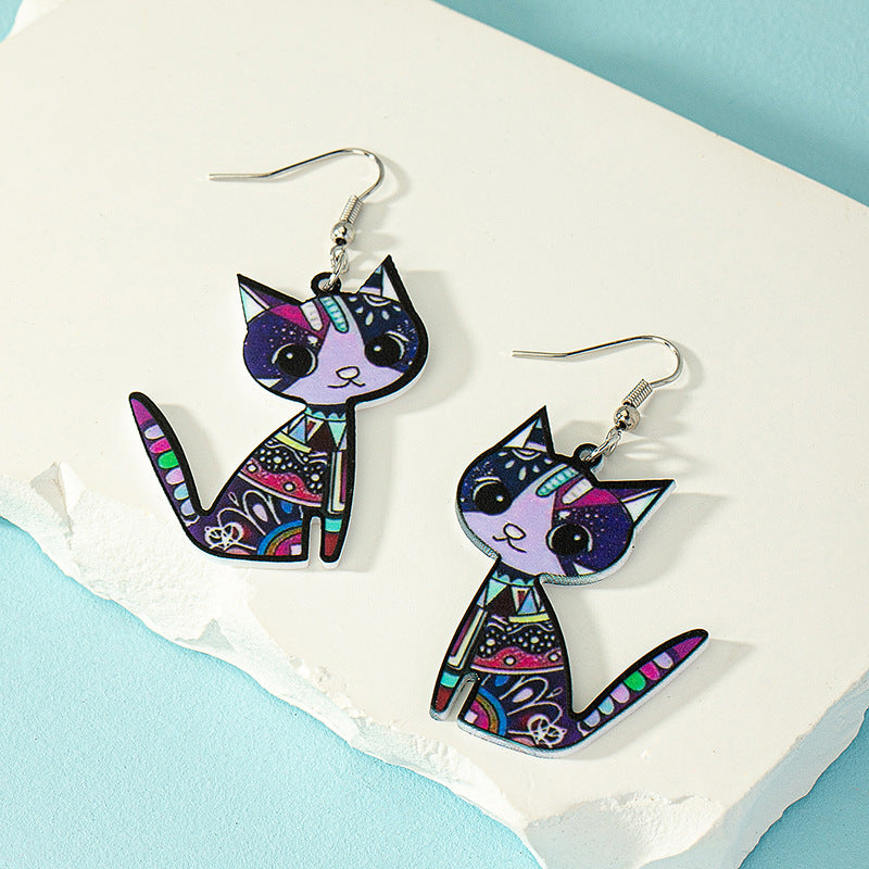 Acrylic Funny Painted Graffiti Cat Earrings MIC-AYN020