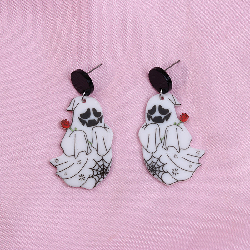 Acrylic Halloween Rainbow Ghost Earrings (Minimo de Compra 2) MYA-DuA048