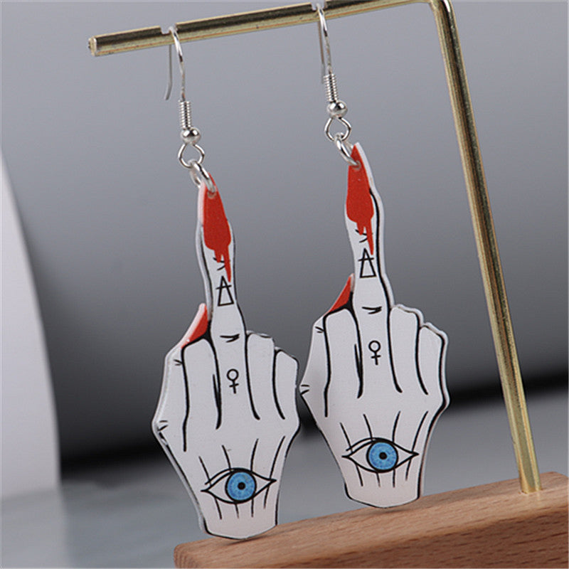 Acrylic Middle Finger Evil Eye Earrings MIC-ChouD037