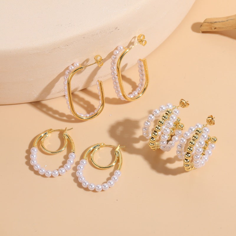 Alloy C-shaped pearl earrings (Minimo de Compra 2) MIC-YingS009