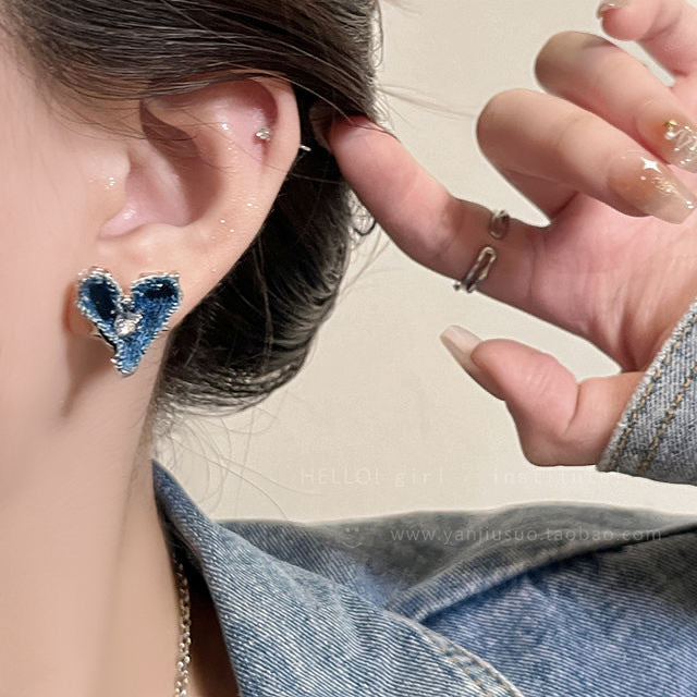 Alloy blue denim heart earrings MIC-XinXu017