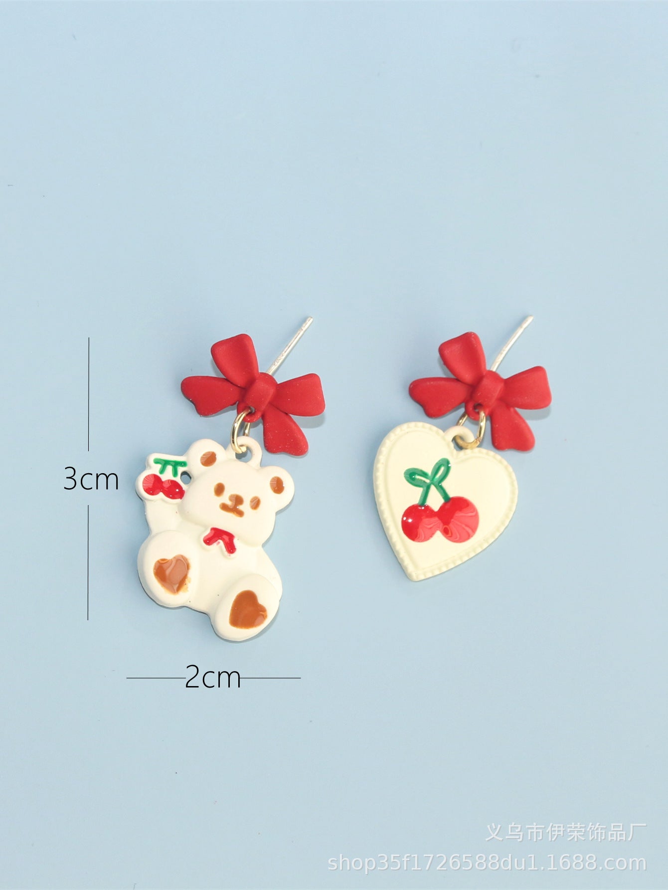 Resin Heart Cherry Bow Earrings (Minimo de Compra 2) MYA-YiR003