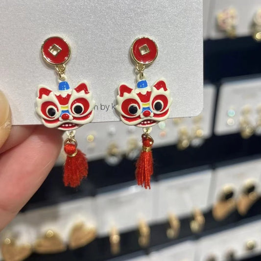 Alloy New Red Little Lion Earrings (Minimo de Compra 2) MIC-XinXu002