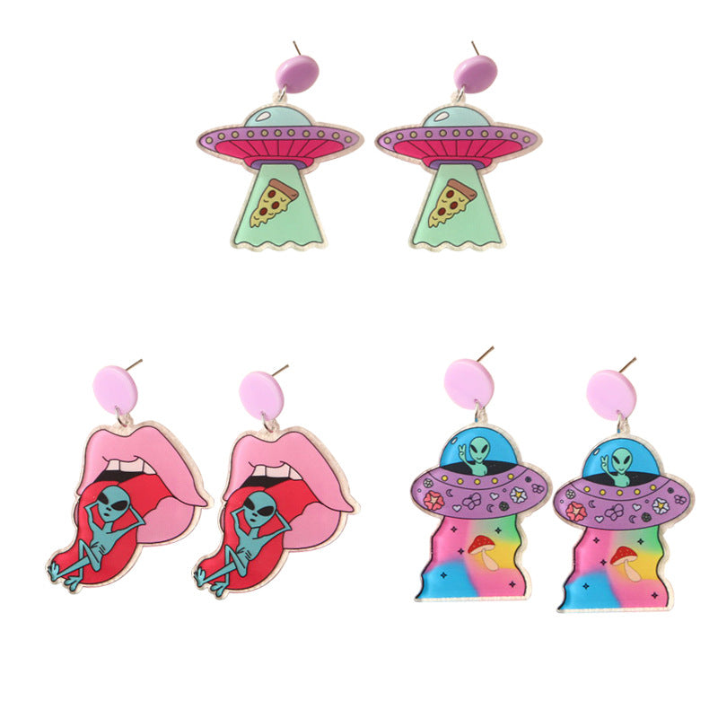 Acrylic shaped human ET flying saucer earrings (Minimo de Compra 3) MYA-OuG032