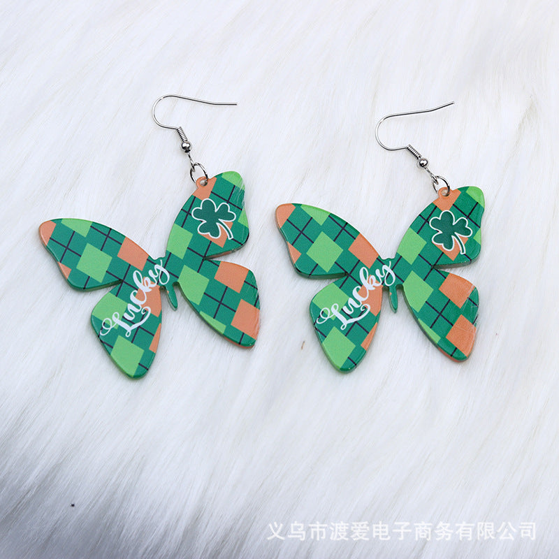 Acrylic Clover Hat Butterfly Earrings MIC-DuAi006