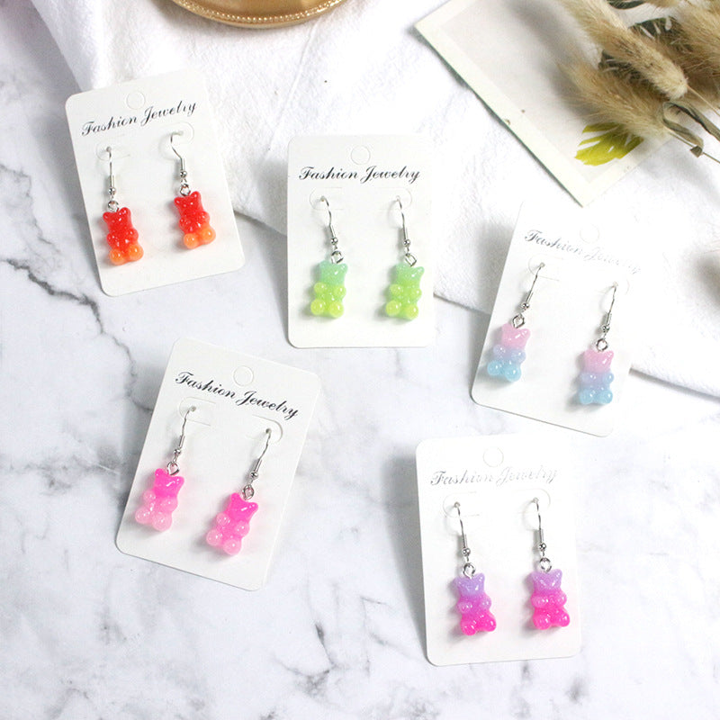 Acrylic Gradient Candy Little Bear Earrings  (Minimo de Compra 2) MYA-PingH015