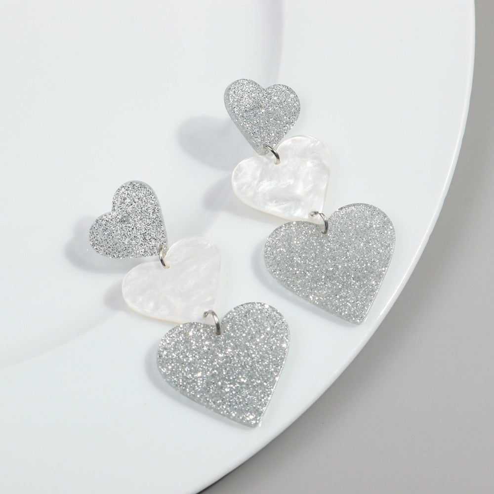 Acrylic Peach Heart Shining Pink Earrings MYA-ChouD043