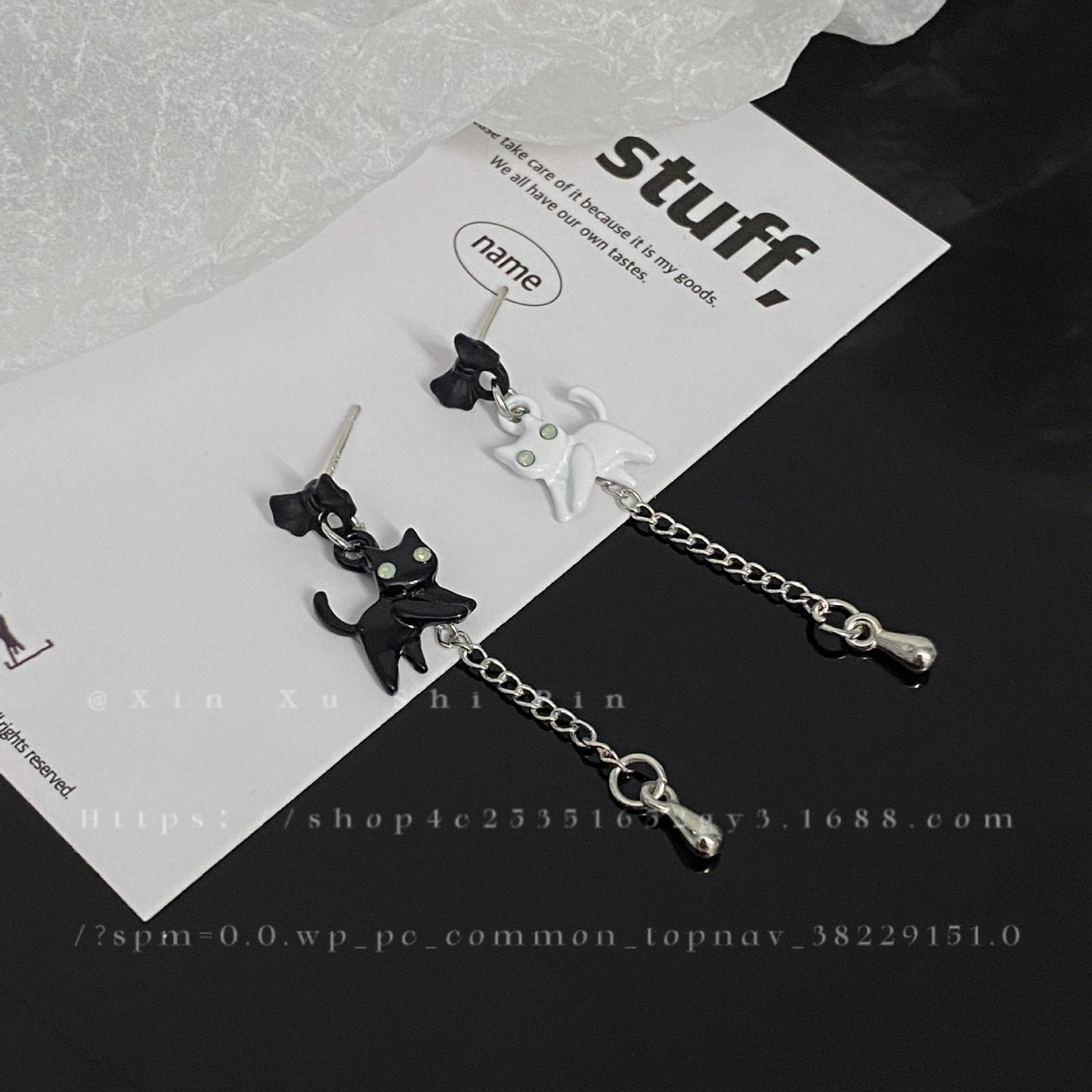 Alloy black and white cat earrings MIC-XinXu023