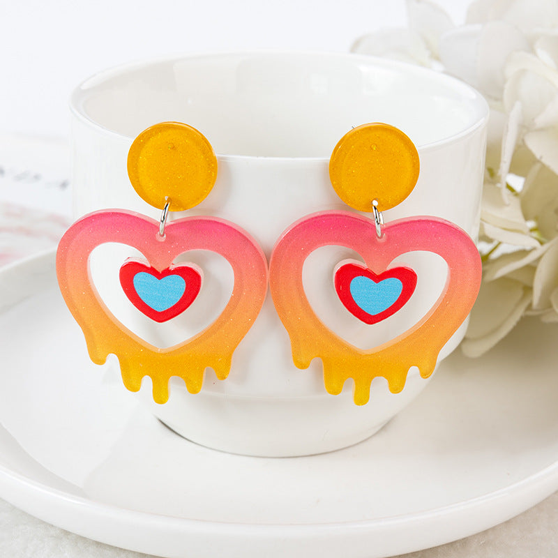 Acrylic embossed printed love earrings (Minimo de Compra 2) MIC-YouY013