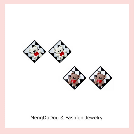 Alloy black and white checkered earrings MYA-MDD123