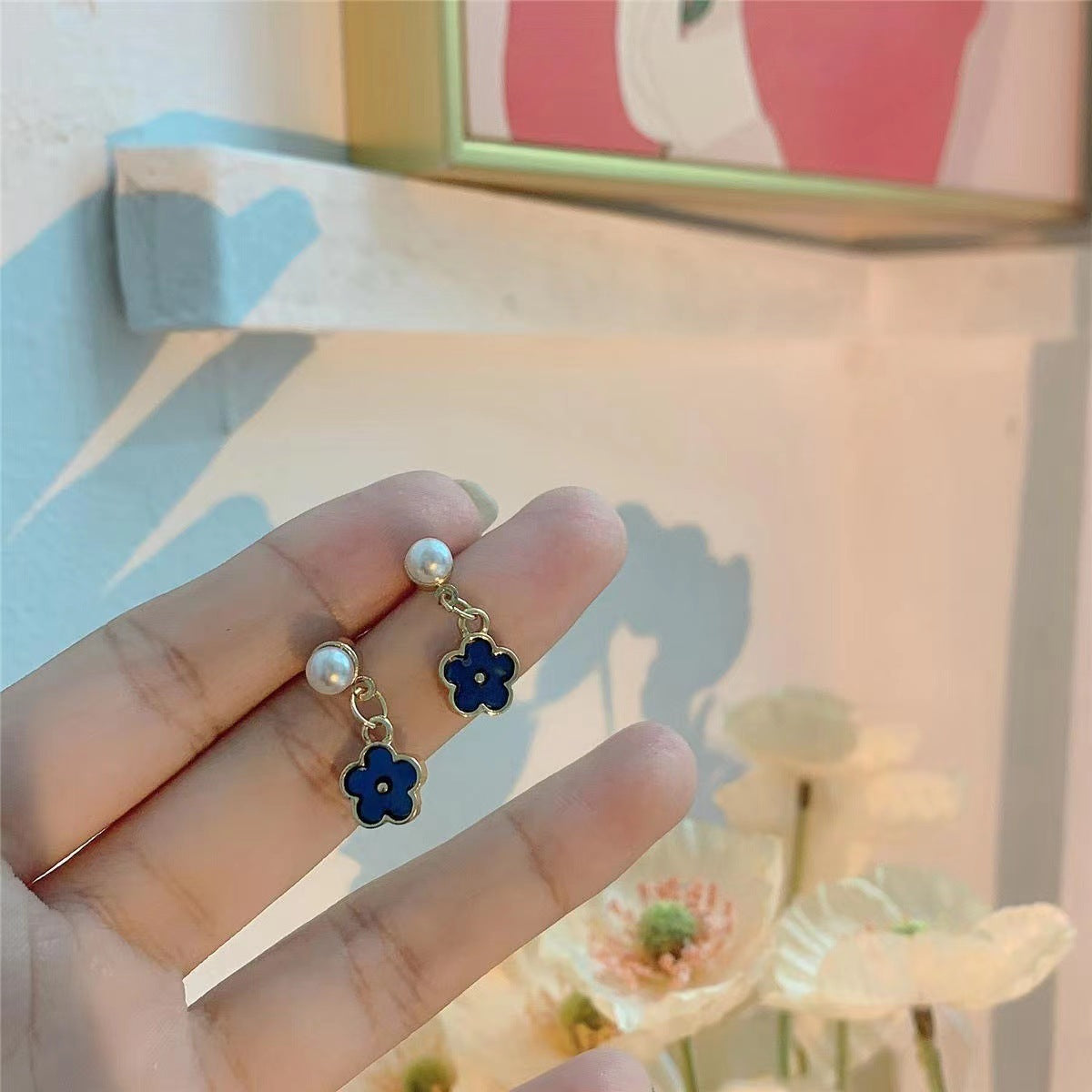 Asymmetric blue alloy earrings MIC-YinXin007