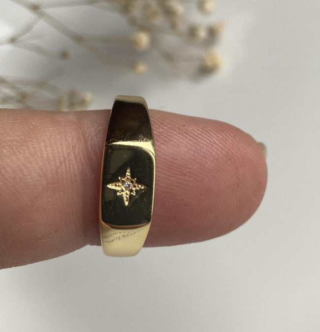 Gold Plated Stainless Steel Hexagram Signet Ring MIC-MNS006