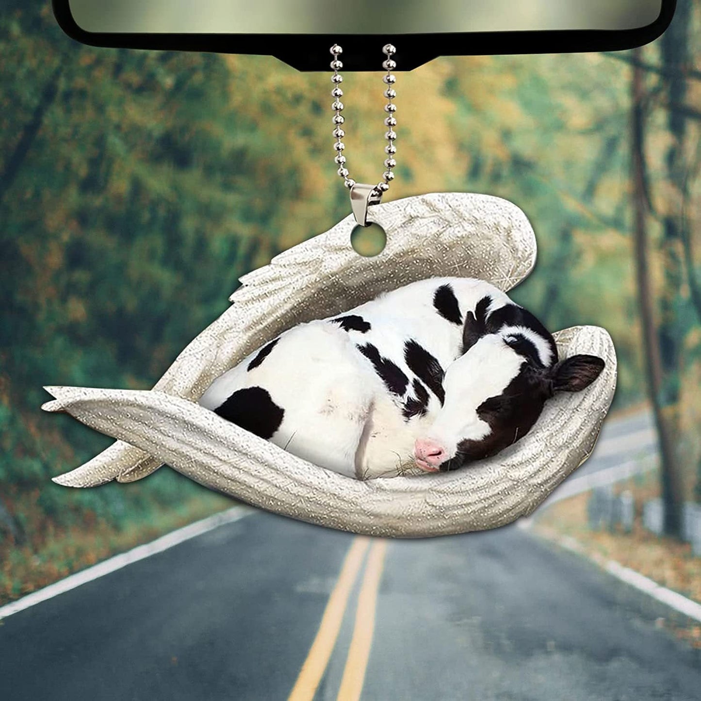 Keychain Acrylic Cow Sleeping Angel Wings Pendant Minimo de compra 3 MIC-ZanA002