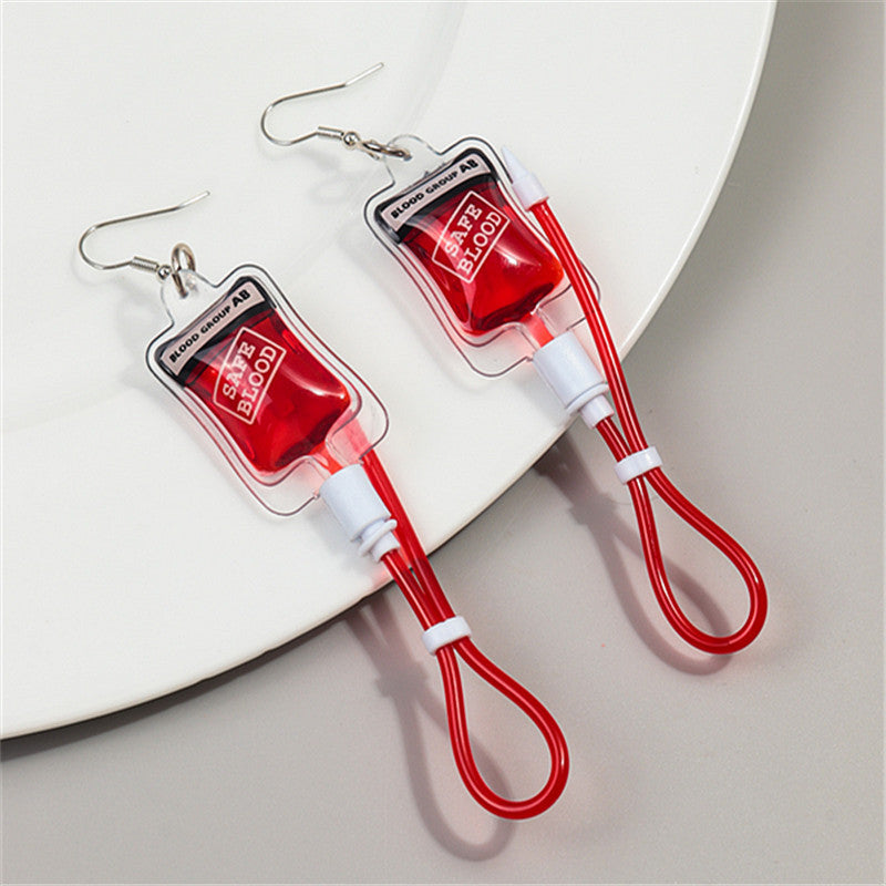 Acrylic simulated plasma blood bag earrings MYA-ChouD039