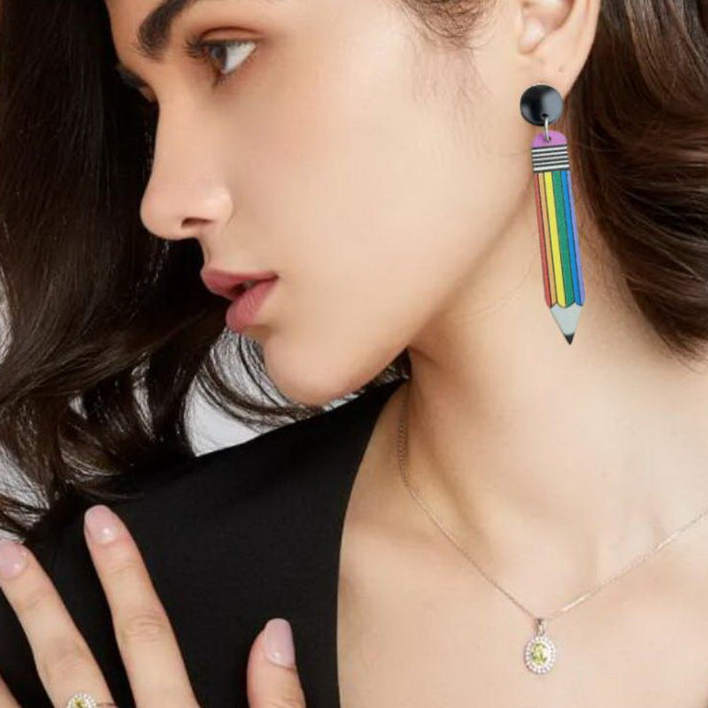 Acrylic Rainbow Pencil Earrings MYA-NingD053