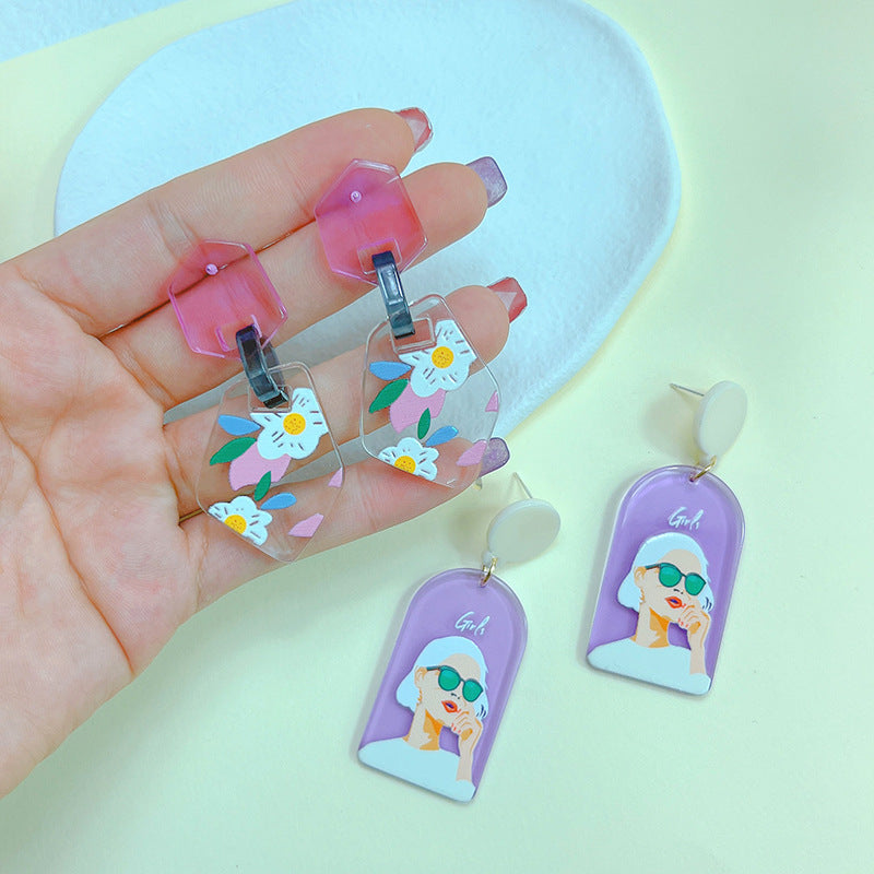 Acrylic Graffiti Embossed Earrings  (Minimo de Compra 2) MYA-PingH014