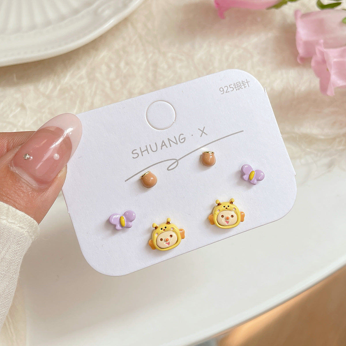 Alloy small fresh cartoon three piece earring set MIC-ShuangX048