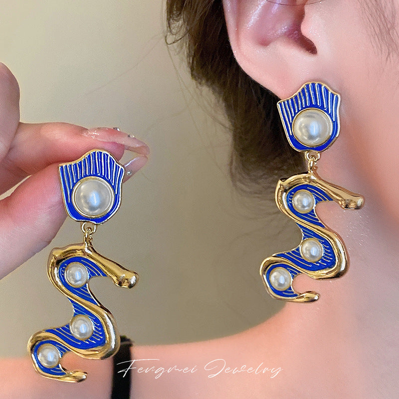 Alloy seahorse pearl earrings (Minimo de compra 2) MIC-FengM001