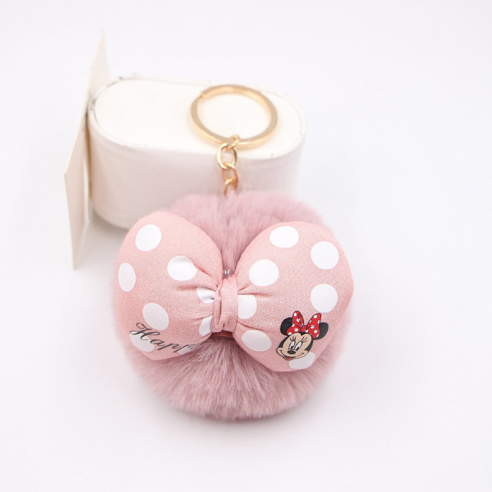 Bow Knot Imitation Rex Rabbit Hair Alloy Hair Ball Pom Pom  Keychain MIC-Zuge005