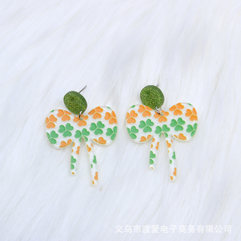 Acrylic Clover Hat Butterfly Earrings MIC-DuAi006