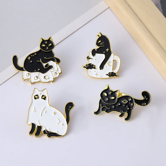 Alloy black and white cat brooch MIC-ZhuoB015