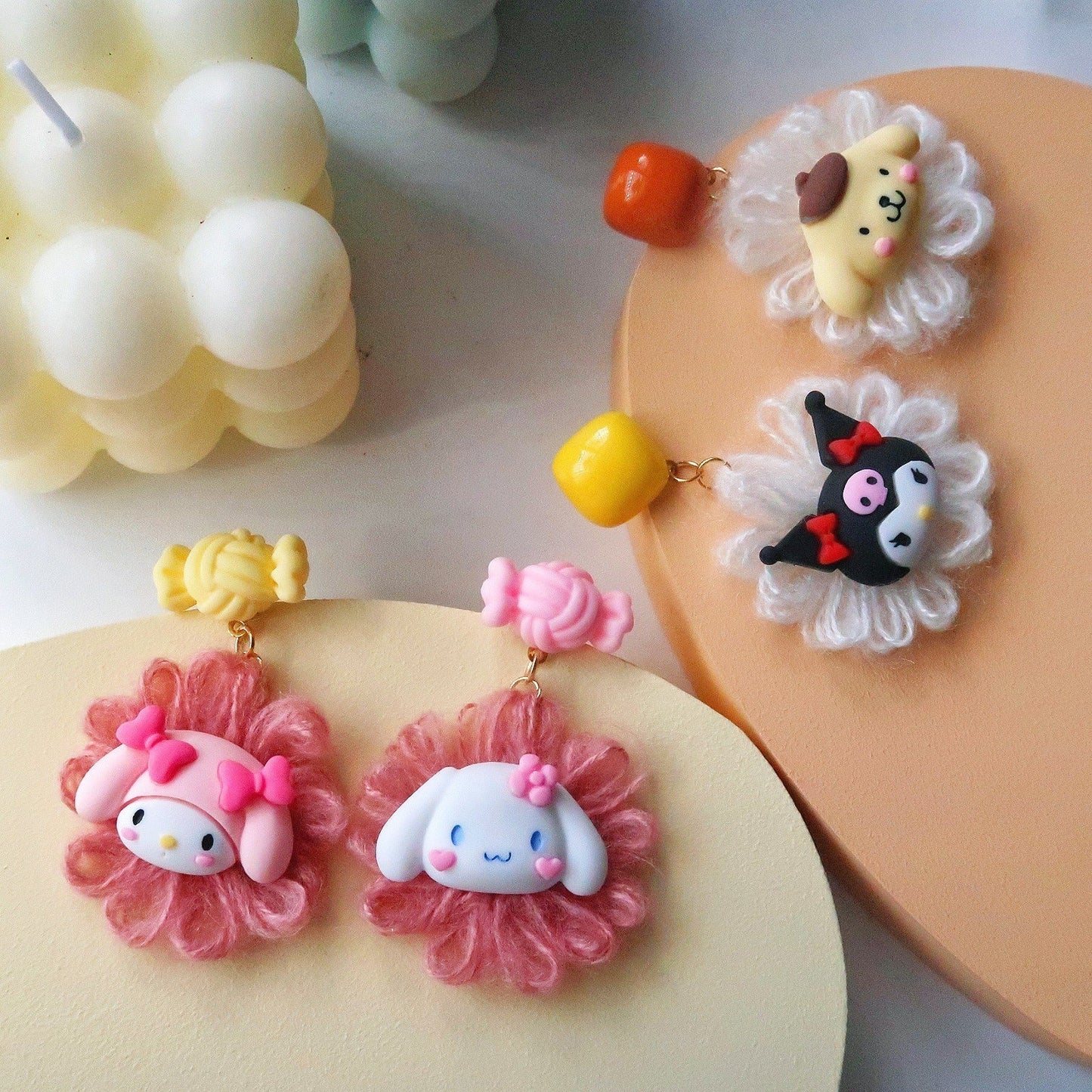 Cartoon Cute Plush Flower Colorful Candy Earrings XNWE001