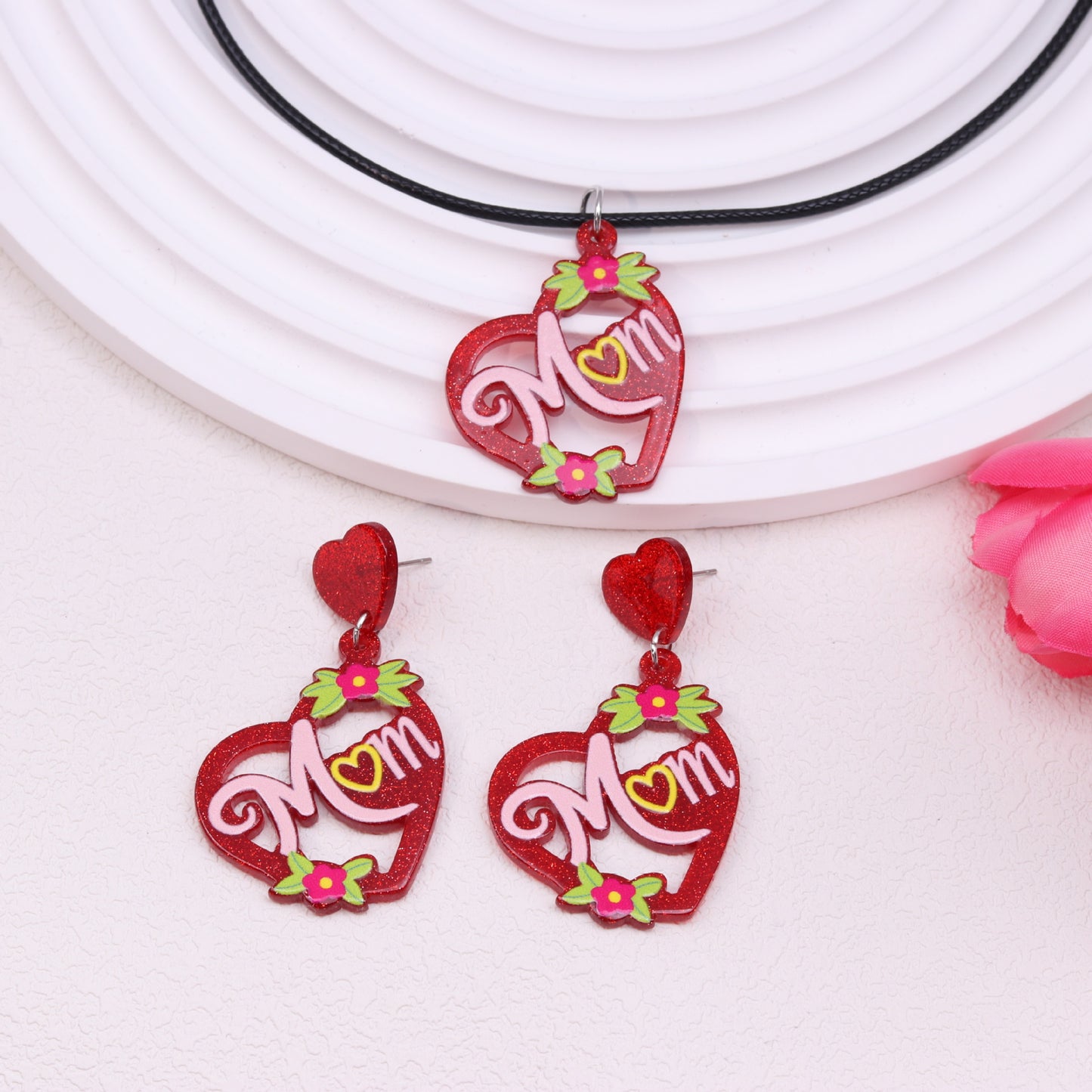 Acrylic hollow red heart earrings MYA-DuA085