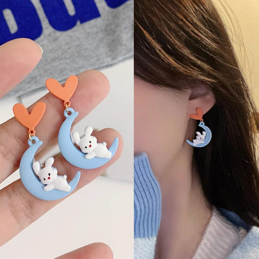 Alloy cartoon rabbit heart earrings MIC-DongJ005