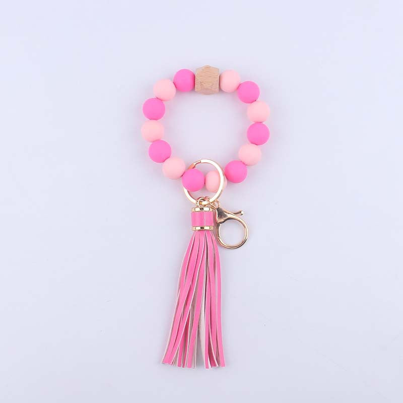 Keychains Silicone Beads Octagon Leather Tassel Wristlet MIC-YWGT003