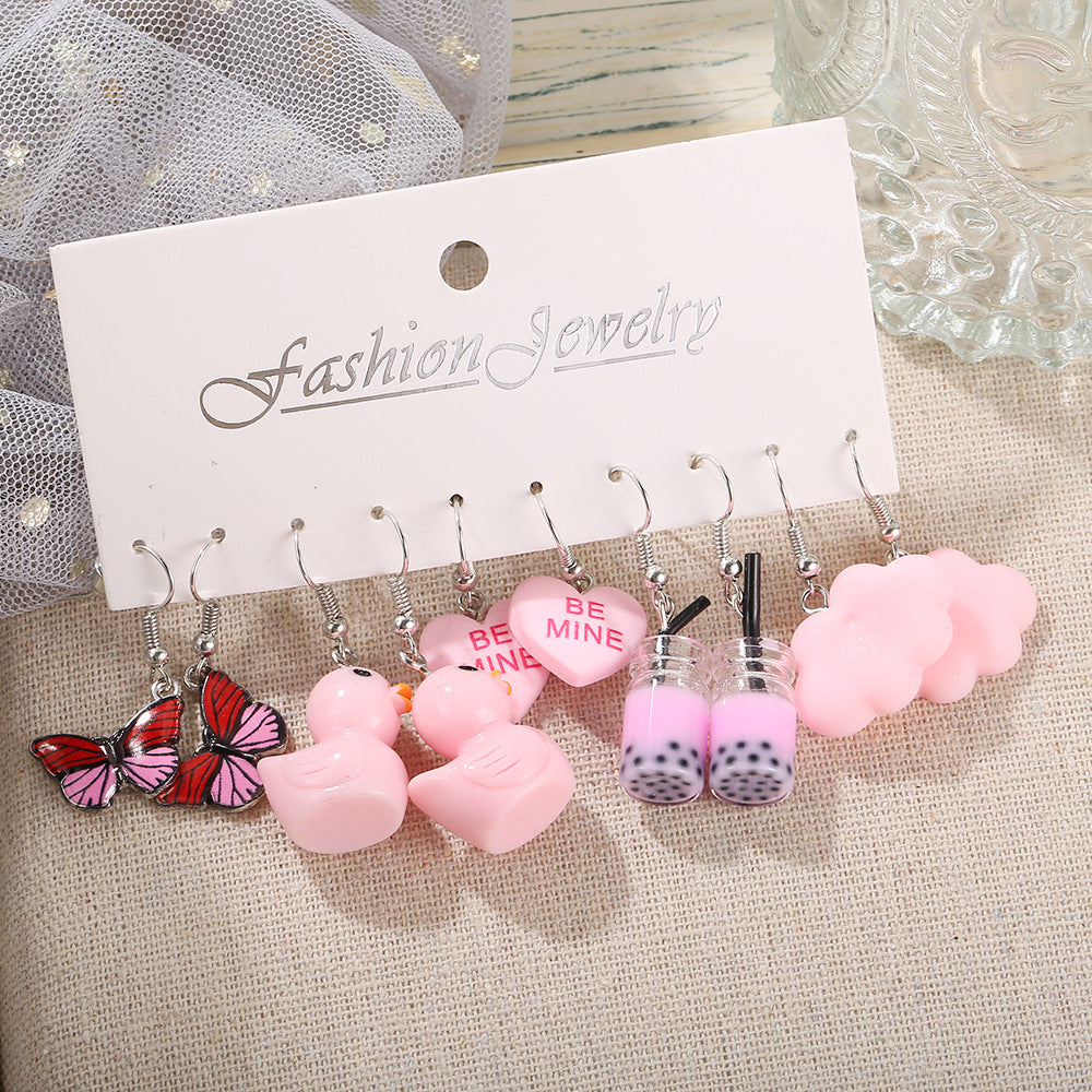 Alloy Silver Pink Duck Earrings MYA-XiaoY084