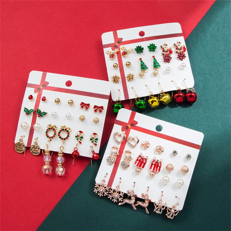 Alloy Christmas Bell Set with Diamond Combination Earrings (Minimo de Compra 2)  MIC-JueH003