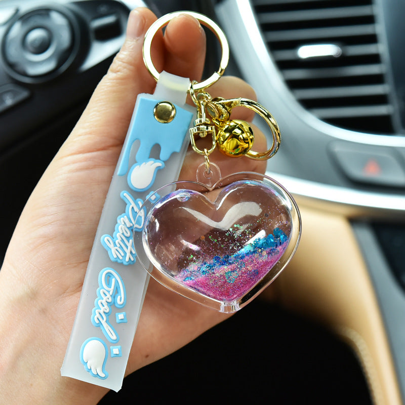 Keychains For Backpacks quicksand love keychain pendant acrylic peach heart MOQ≥3 MIC-KC-WQK114