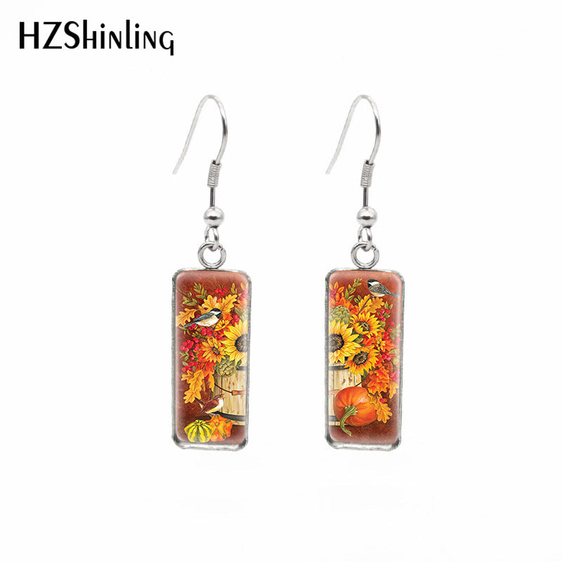 Earrings Stainless Steel Square Sunflower MQO≥2 xiangl007