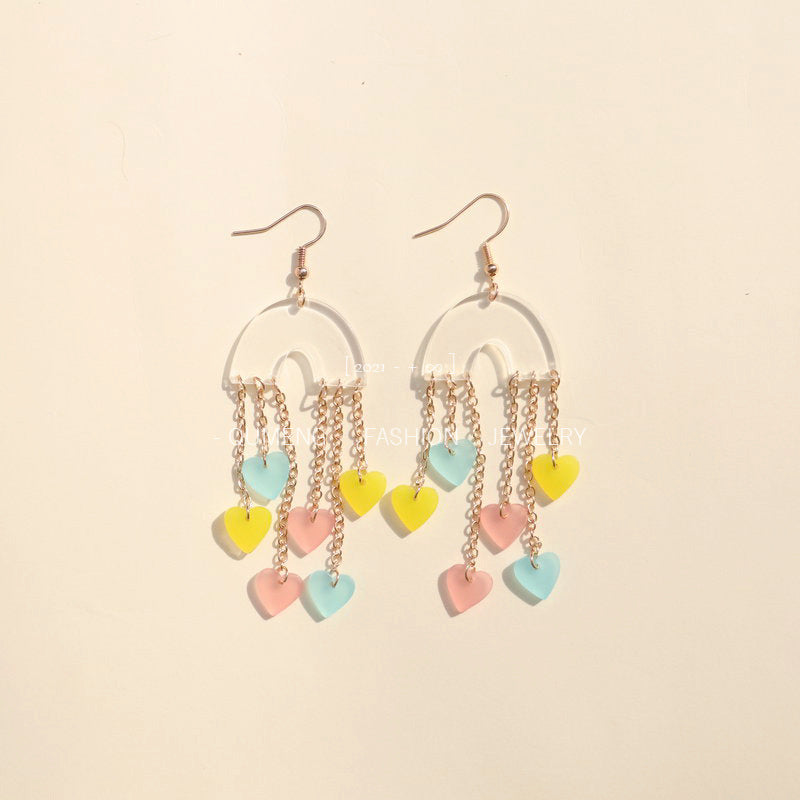 Acrylic Heart Tassel Earrings （Minimo de compra 2） MIC-OuG023