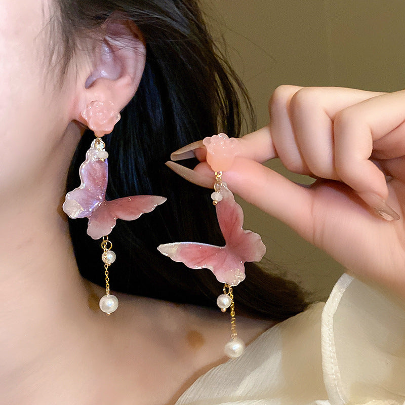 Alloy Pink Flower Pearl Earrings (Minimo de compra 2) MIC-FengM002