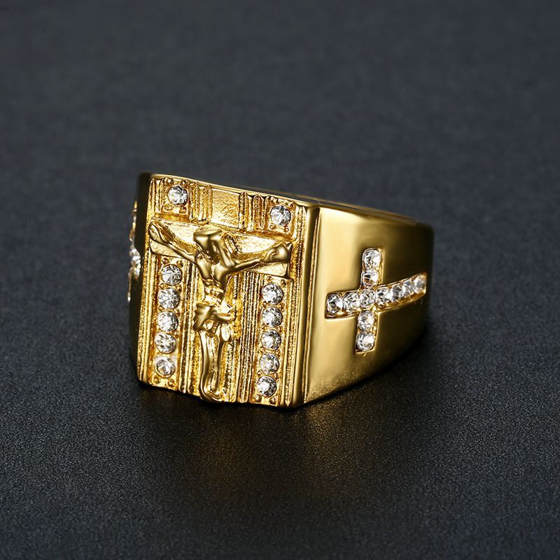 Gold-plated stainless steel ring with diamonds MIC-FuY003